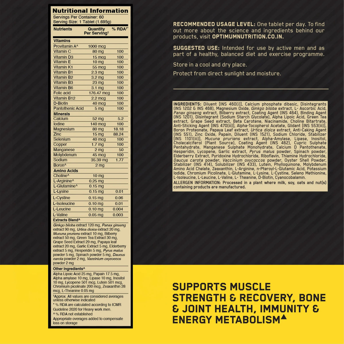 Optimum Nutrition (ON) Opti-Men - Advanced Multivitamins For Men , 60 tablets