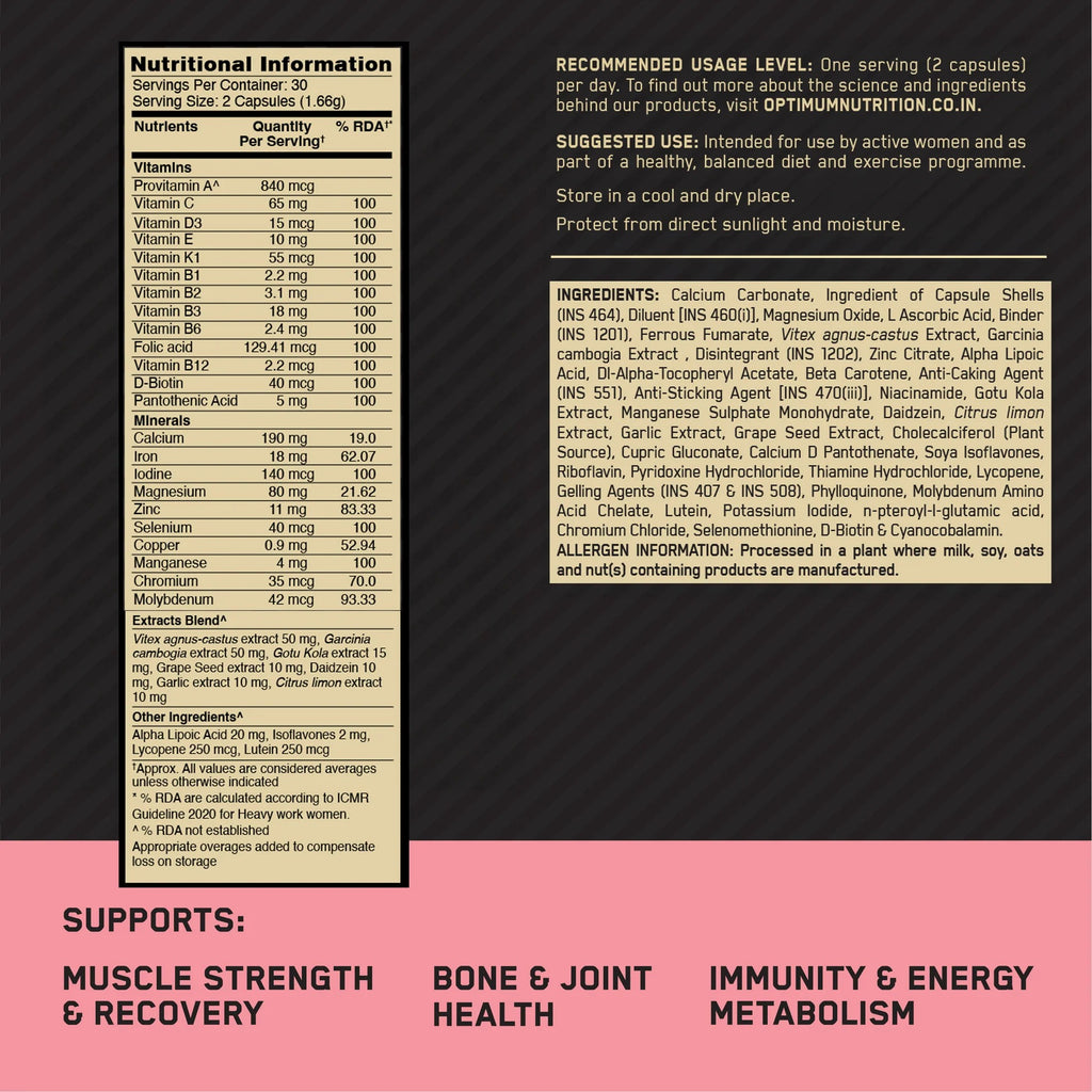 Optimum Nutrition (ON) Opti-Women - Multivitamin Plus For Women , 60 capsules