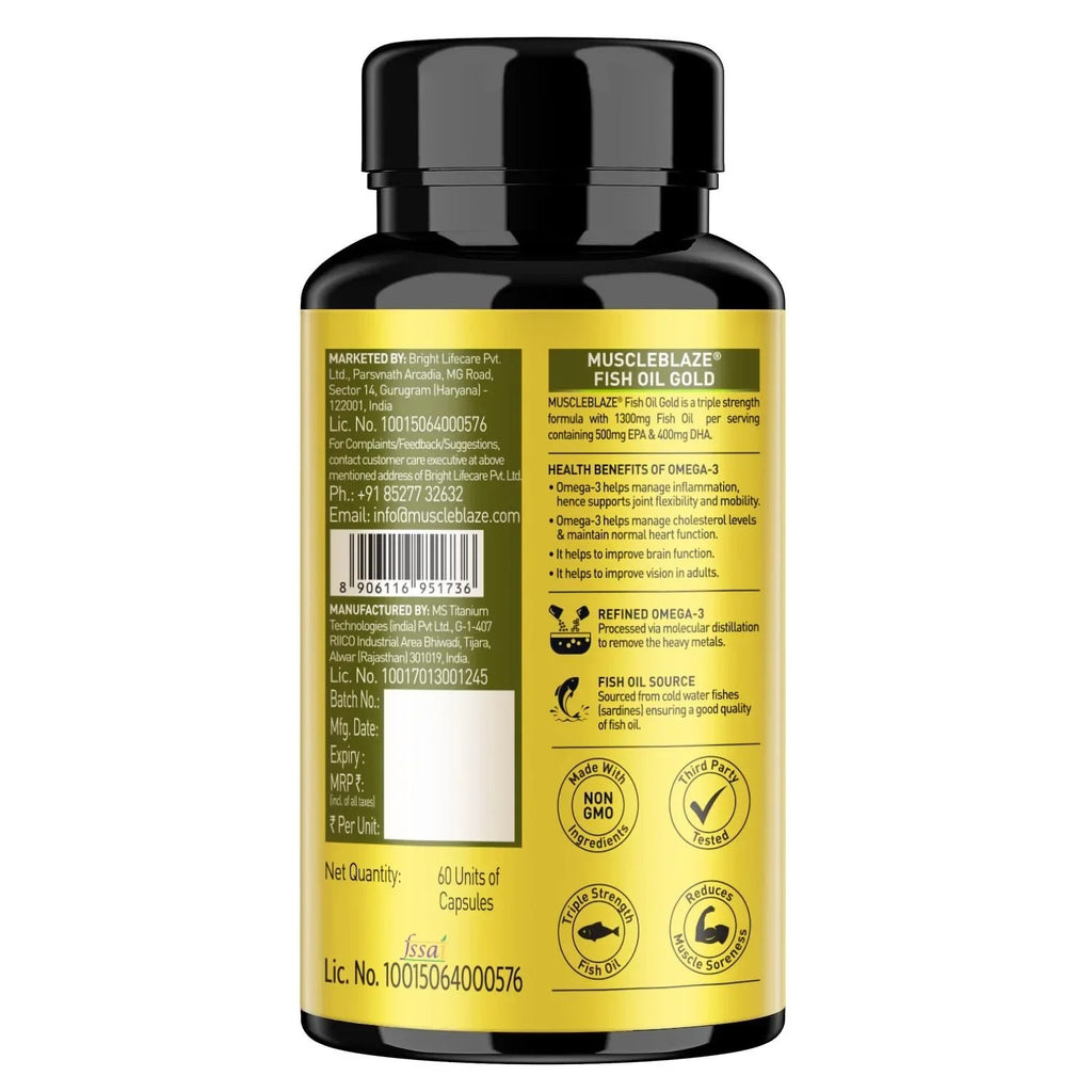 MuscleBlaze Fish Oil Gold 60 Capsules (with Higher Strength EPA & DHA