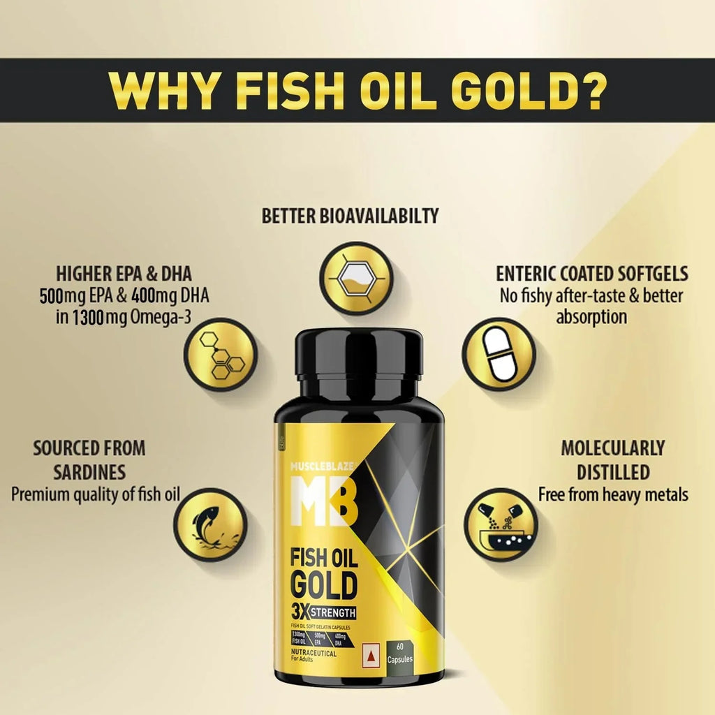 MuscleBlaze Fish Oil Gold 60 Capsules (with Higher Strength EPA & DHA
