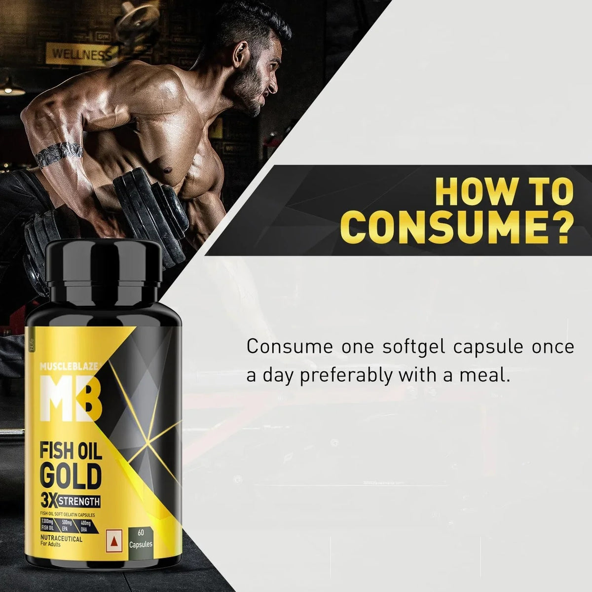 MuscleBlaze Fish Oil Gold 60 Capsules (with Higher Strength EPA & DHA