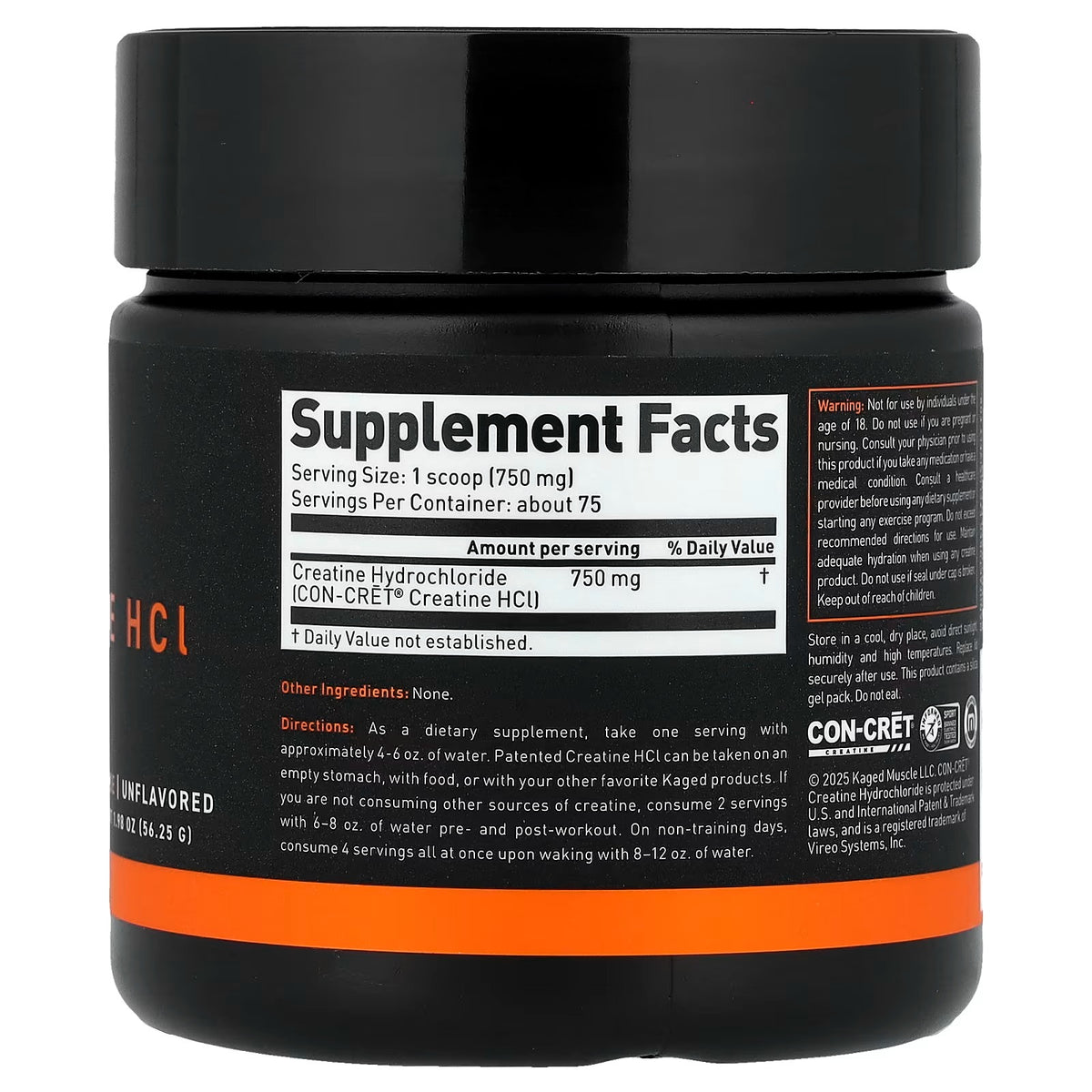 Kaged, Creatine HCl, Unflavored, 1.98 oz (56.25 g)
