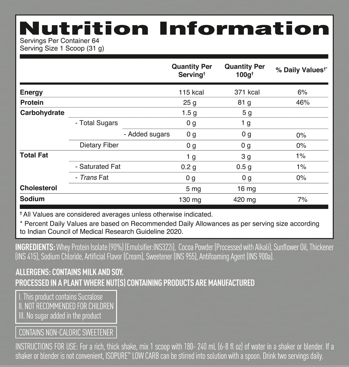 Isopure Low Carb Whey Protein Isolate  2 kg
