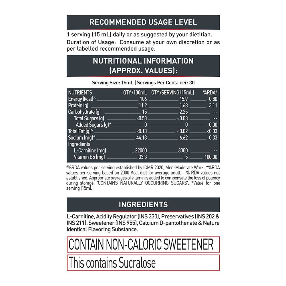 MuscleBlaze Liquid L-Carnitine PRO - 3300mg Triple Strength Formula