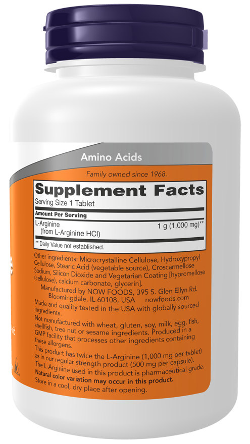 NOW L-Arginine, Double Strength 1000 mg Tablets