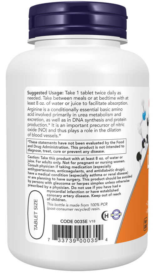 NOW L-Arginine, Double Strength 1000 mg Tablets